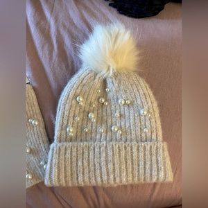LOFT NWT pearl beanie and gloves